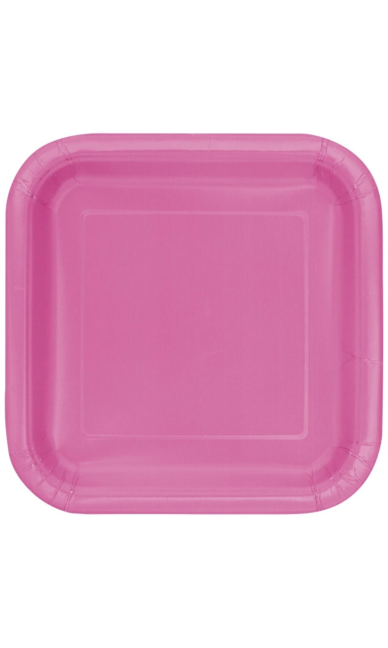 Hot Pink Solid Square 9 Inch Dinner Plates - 14pk