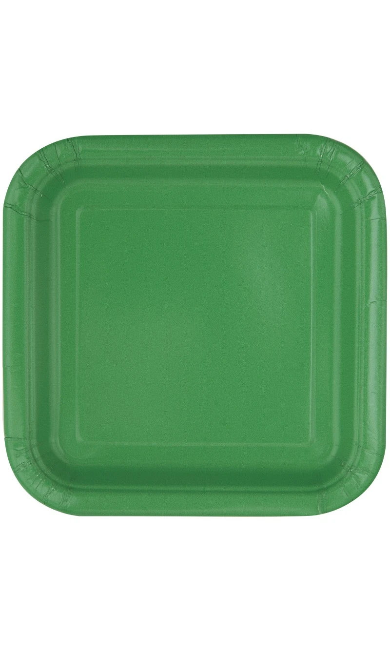 Emerald Green Solid Square 9 Inch Dinner Plates - 14pk