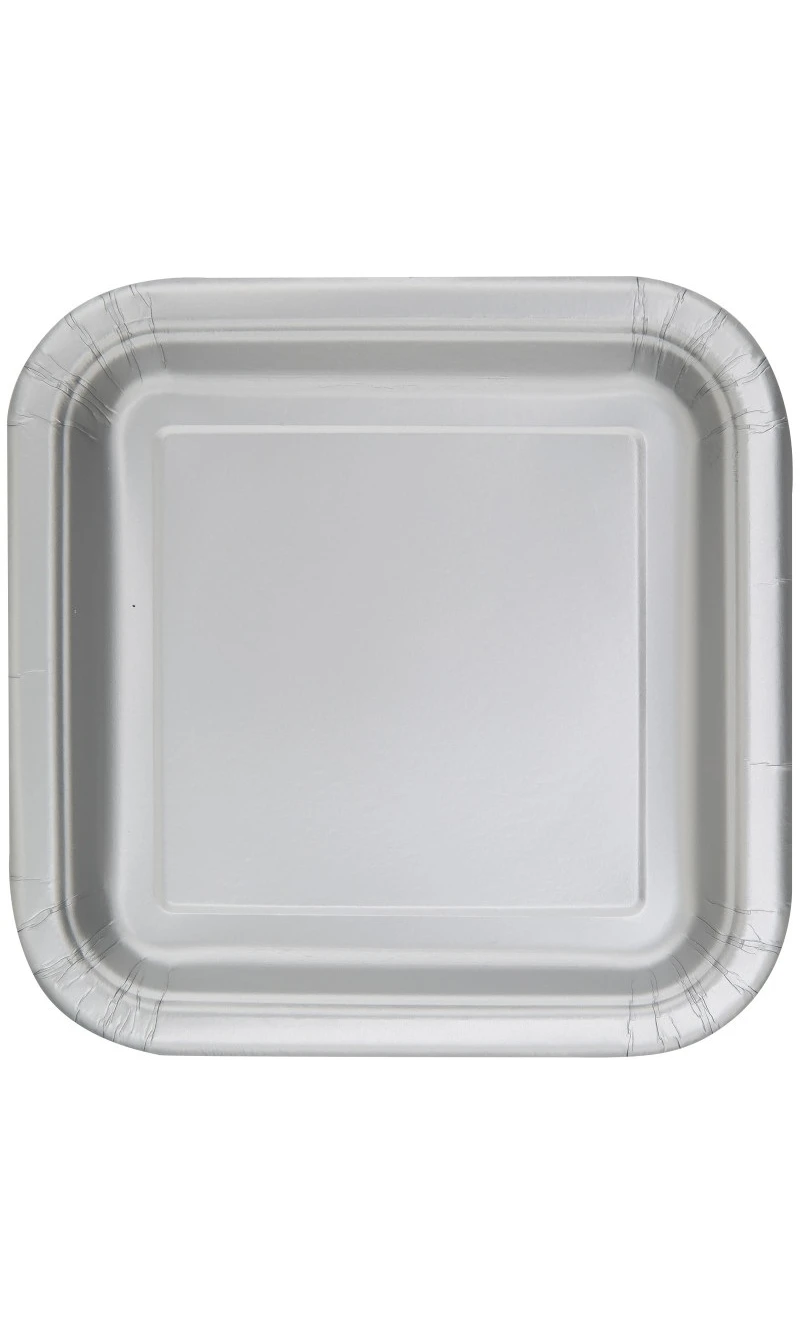 Silver Solid Square 9 Inch Dinner Plates - 14pk