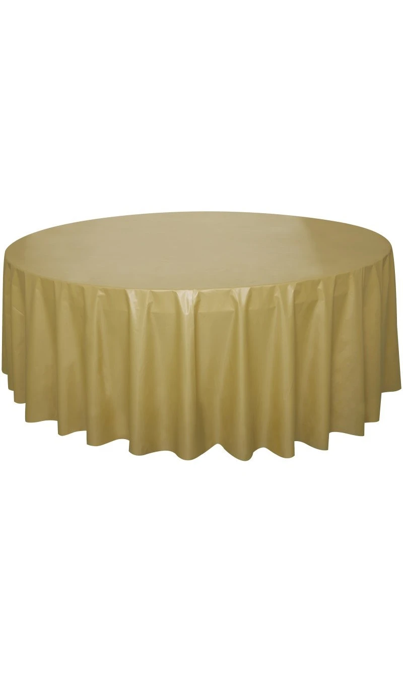 Gold Solid Round Plastic Table Cover  84"x24"