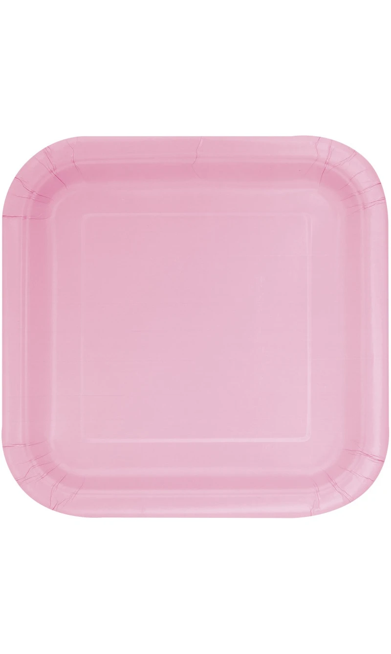 Lovely Pink Solid Square 9 Inch Dinner Plates - 14pk