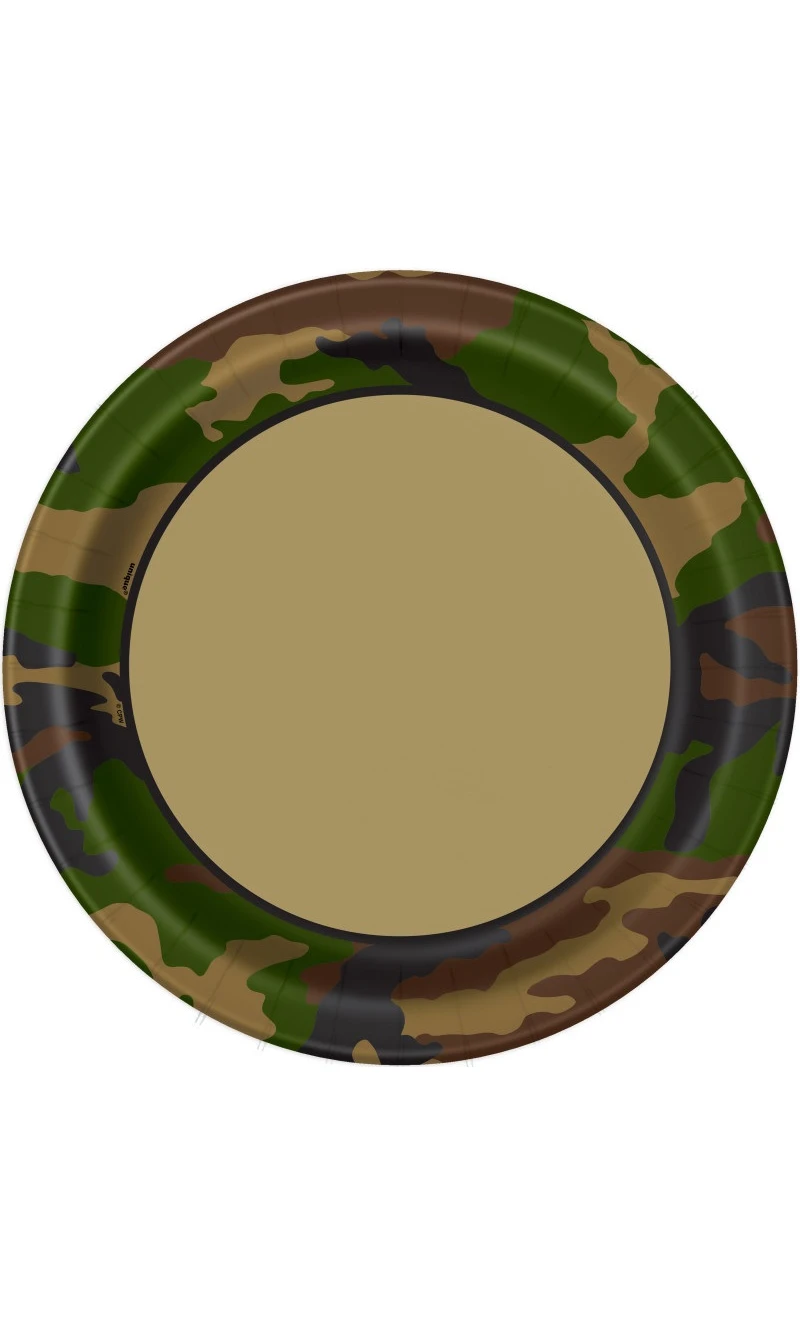 Military Camo Round 9 Inch Dinner Plates - 8pk
