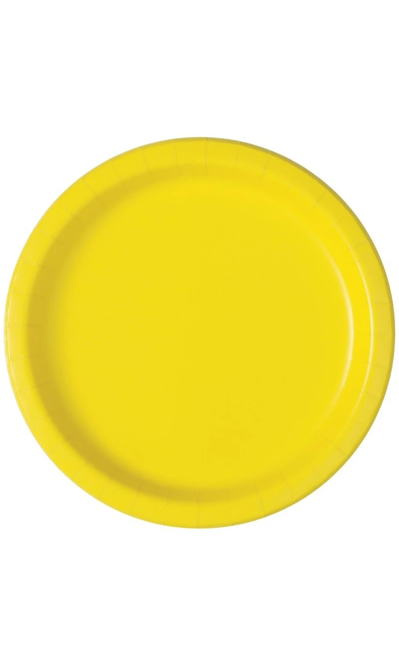 Neon Yellow Solid Round 9 Inch Dinner Plates - 16pk