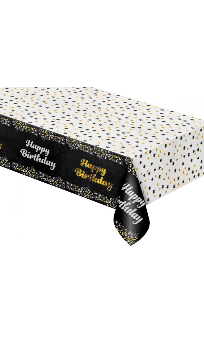 Happy Birthday Black Foil Tablecover - 137x183cm
