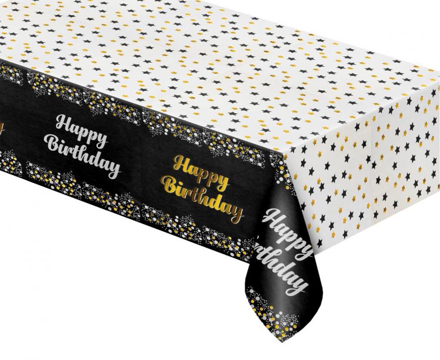 Happy Birthday Black Foil Tablecover - 137x183cm