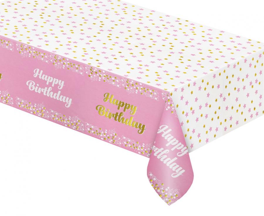 Happy Birthday Light Pink Foil Tablecover - 137x183cm