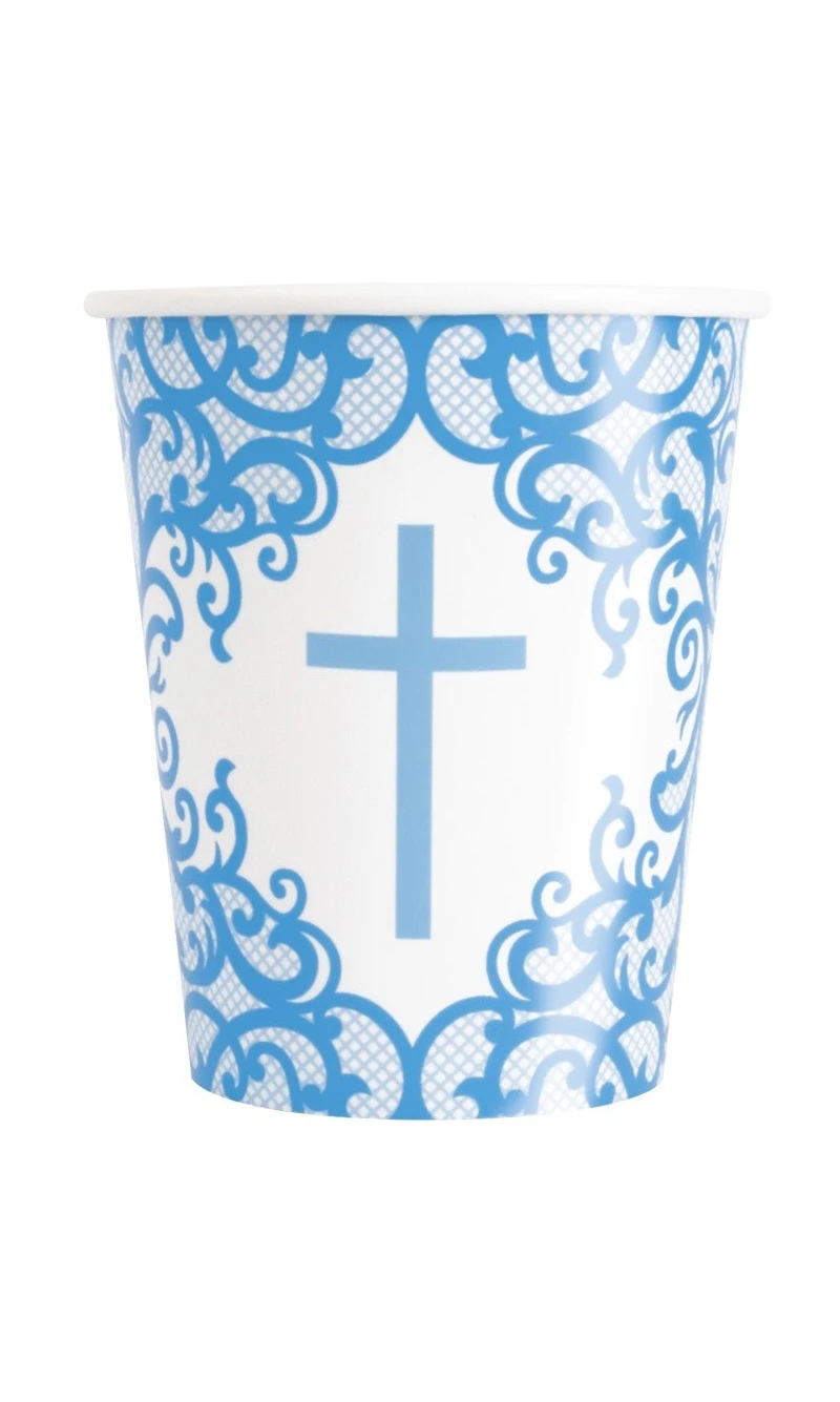 Fancy Blue Cross 266ml Paper Cups - 8pk
