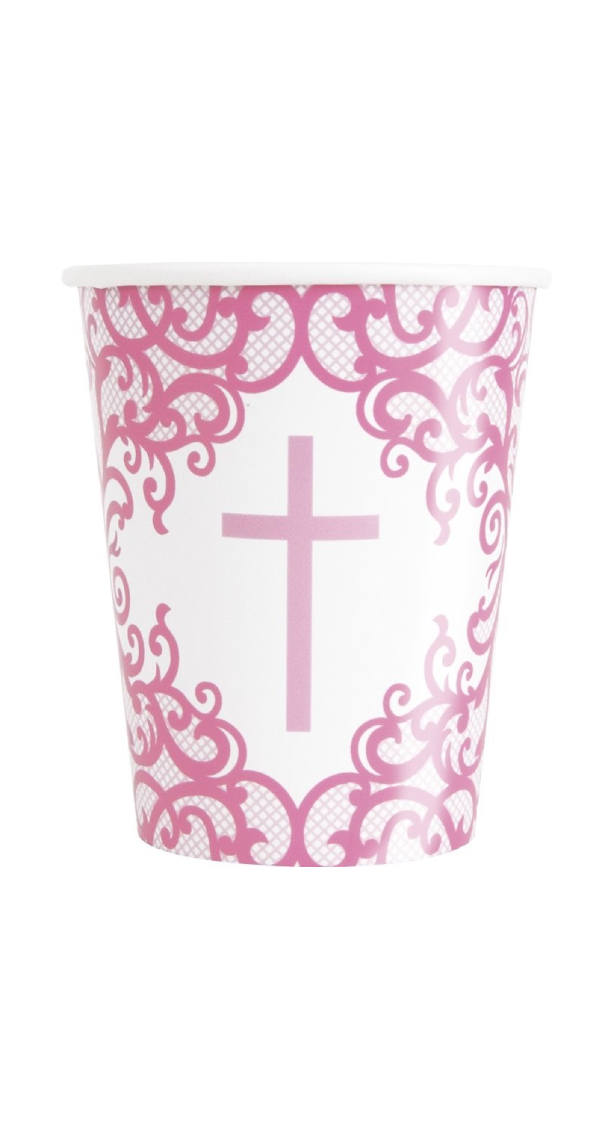 Fancy Pink Cross 266ml Paper Cups - 8pk
