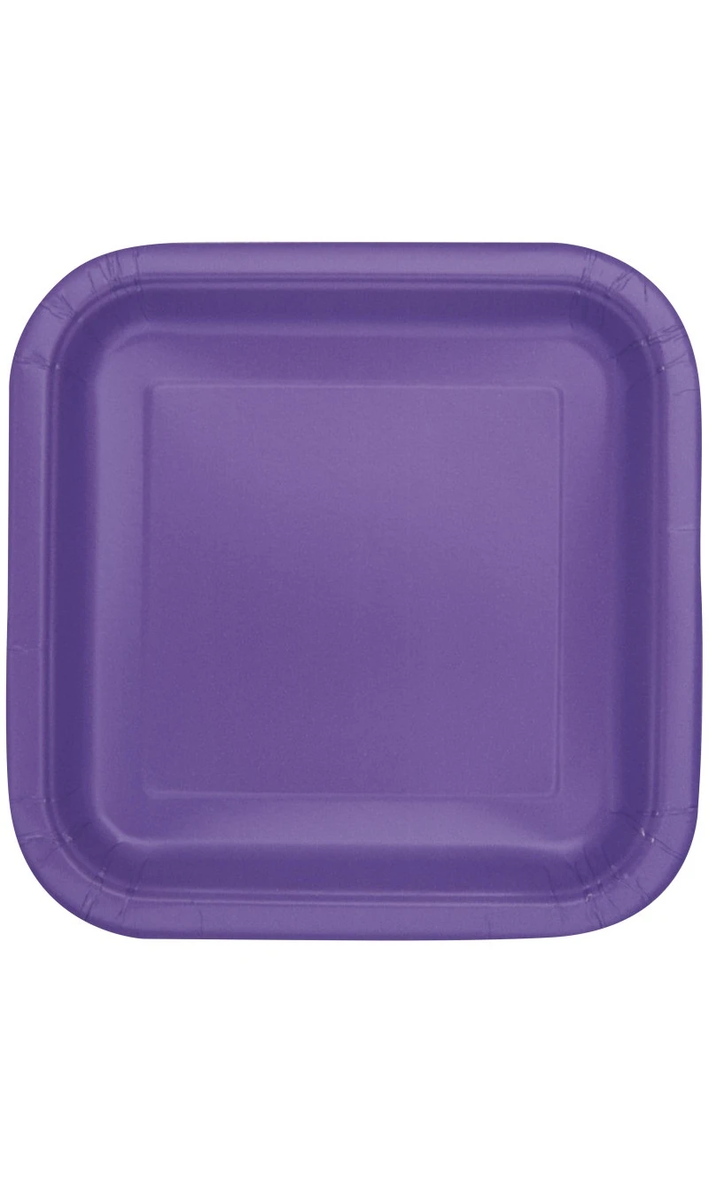 Neon Purple Square 9 Inch Dinner Plates - 14pk