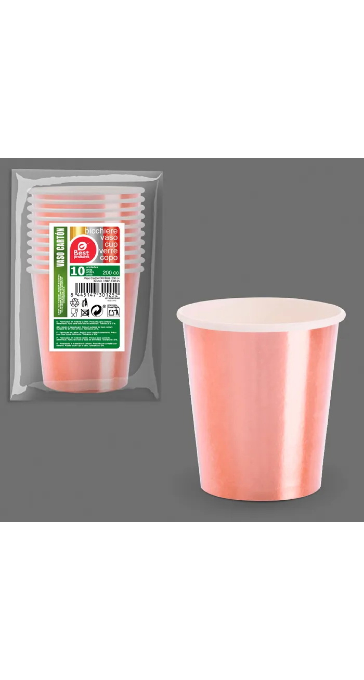 Rose Gold Paper Cups 200ml - 10pk