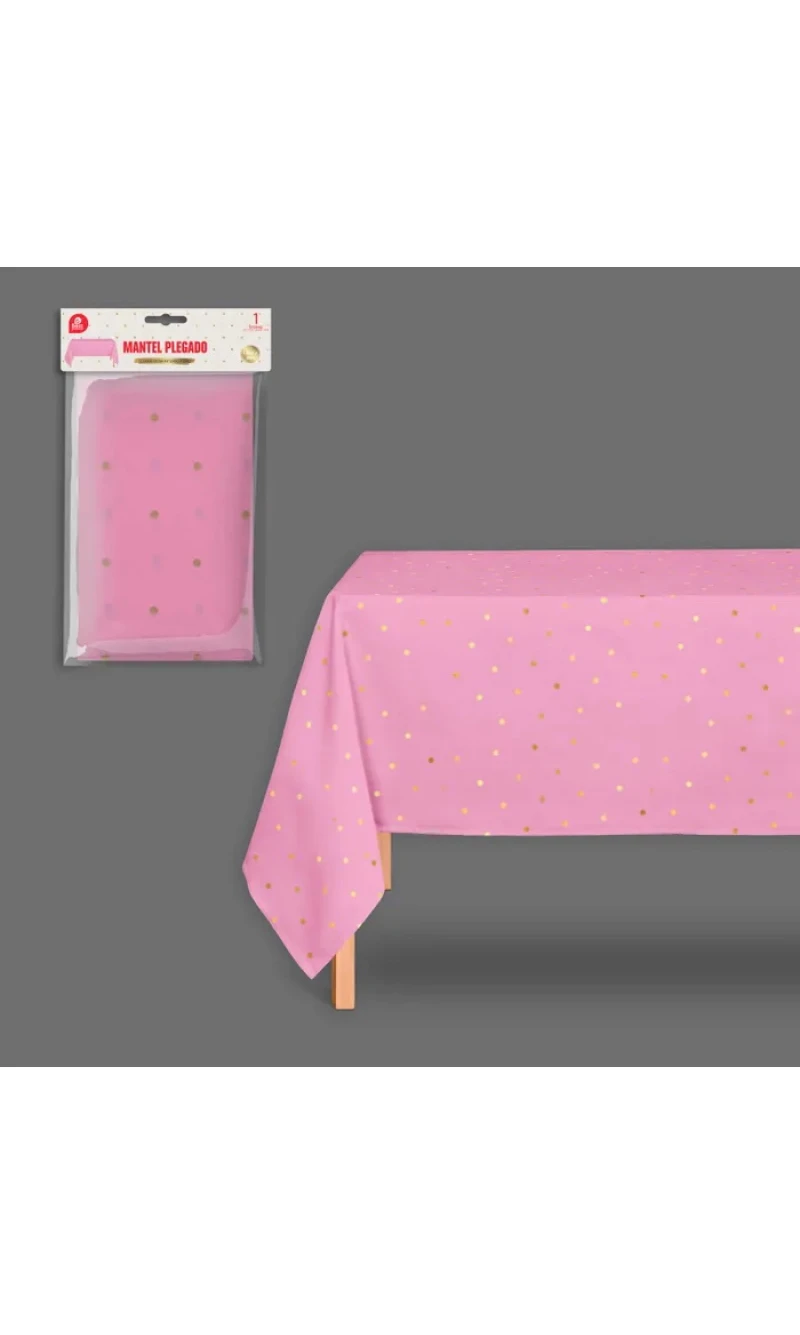 Pink With Gold Dots Plastic Table Cover 180x120cm