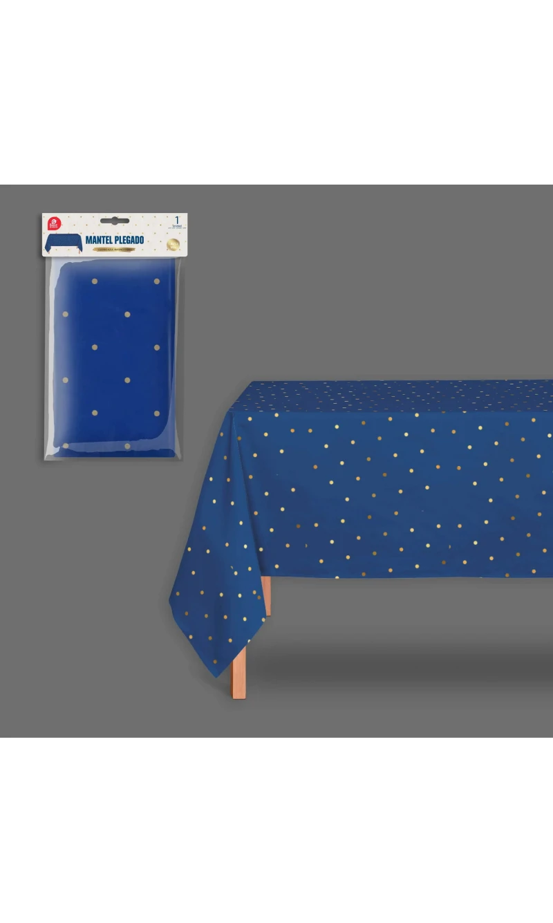 Blue With Gold Dots Plastic Table Cover 180x120cm