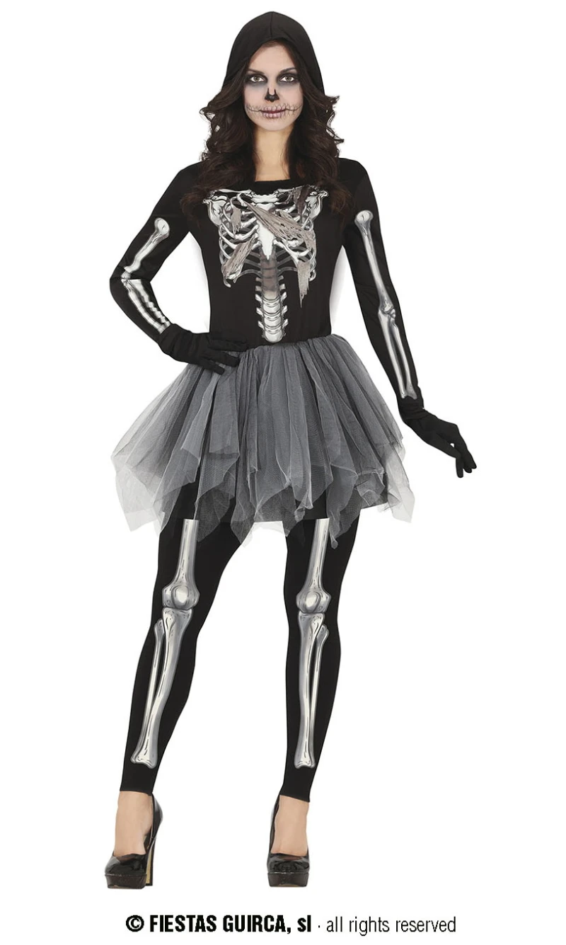 Hooded Tutu Skeleton Lady - Adult Size Small (36-38)