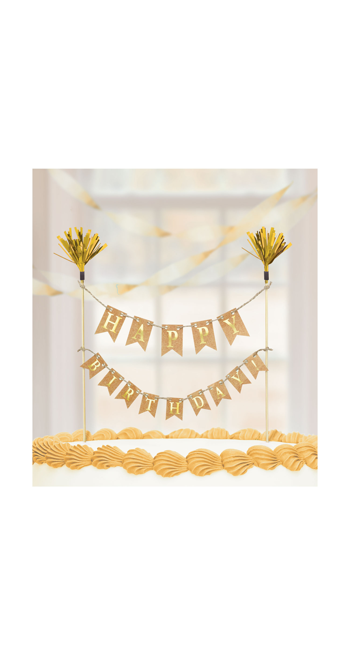 Happy Birthday Cake Topper Decoration Pennant Banner  Gold - 15 x 20cm