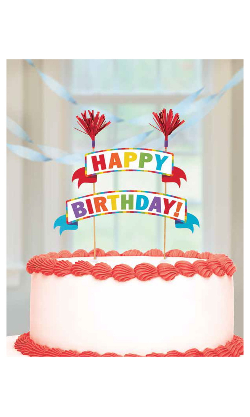 Happy Birthday Cake Topper Decoration Pennant Banner Rainbow - 15 x 20cm