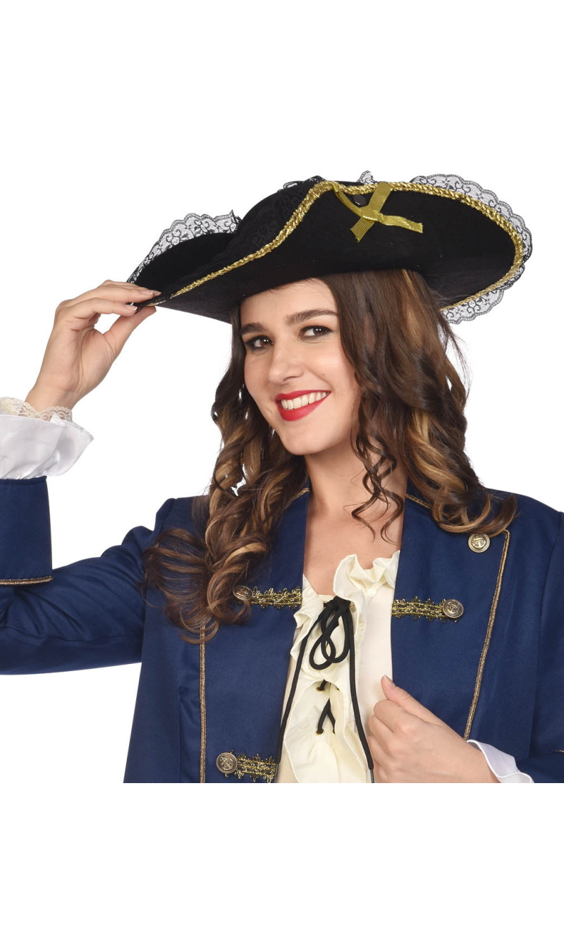 Costume Accessory Pirate Hat Lace & Gold Trim One Size