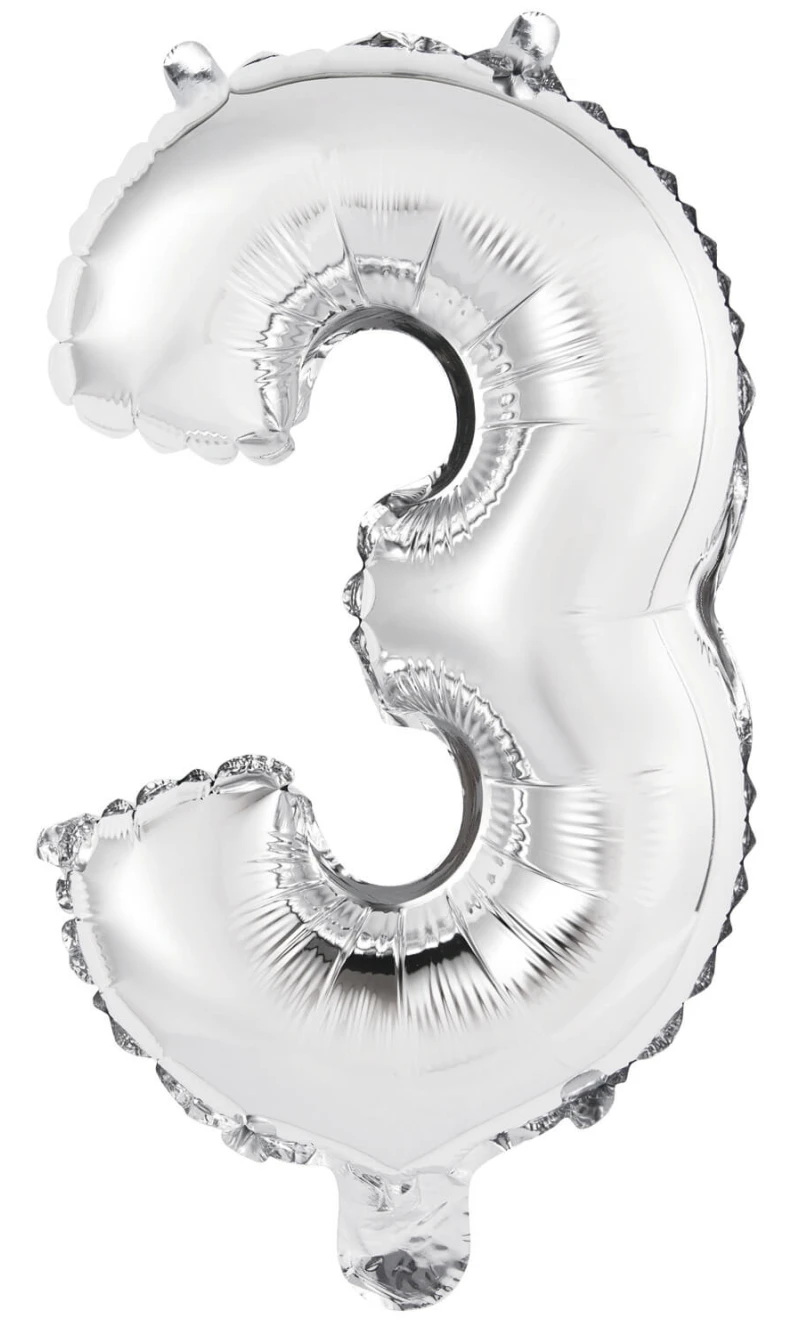 Mini Number 3 Silver Foil Balloon - 35cm
