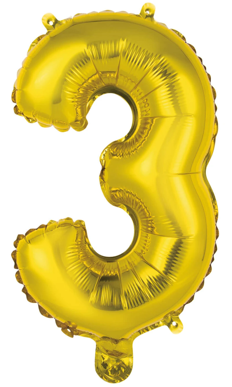 Mini Number 3 Gold Foil Balloon - 35cm