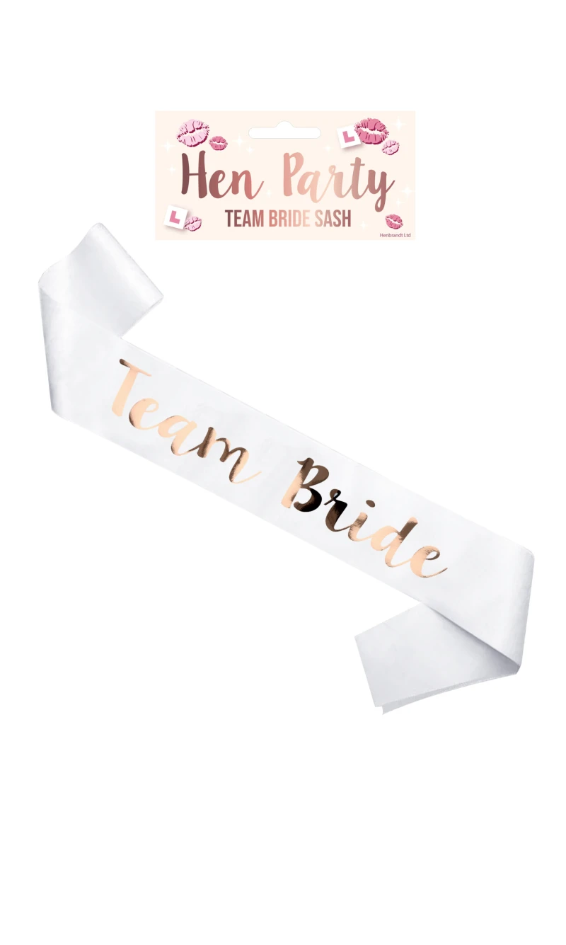 Hens Party Sash Team Bride White With Rose Gold