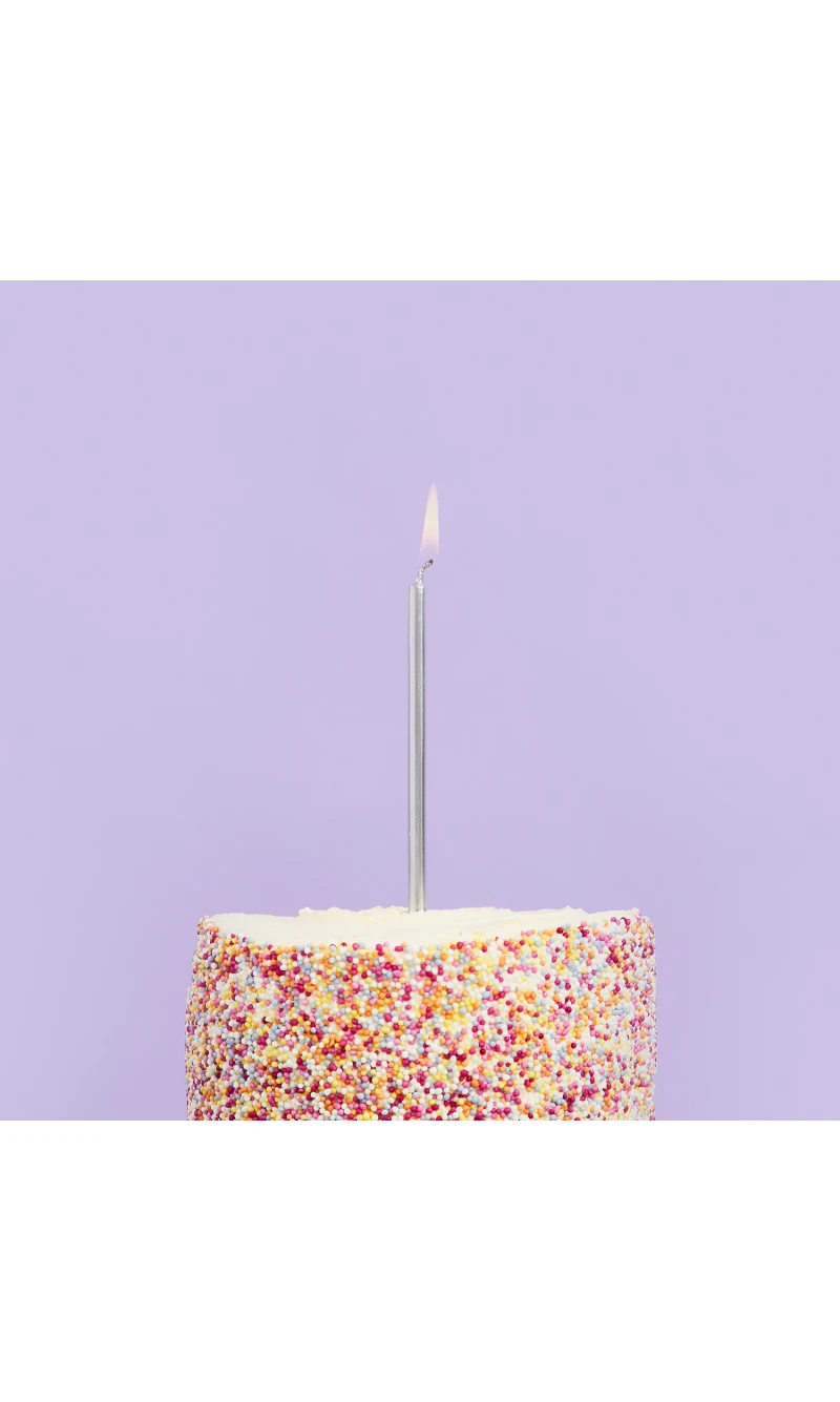 Silver Skinny Candles & Holders 95mm (12pk)