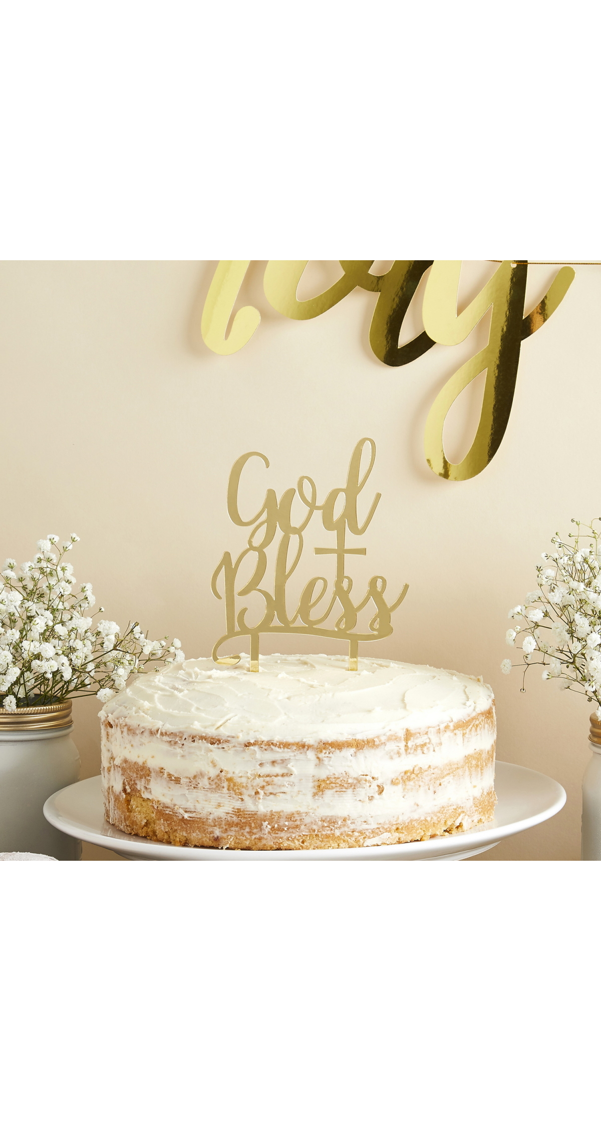 Communion Gold Acrylic God Bless Cake Topper 123x209mm