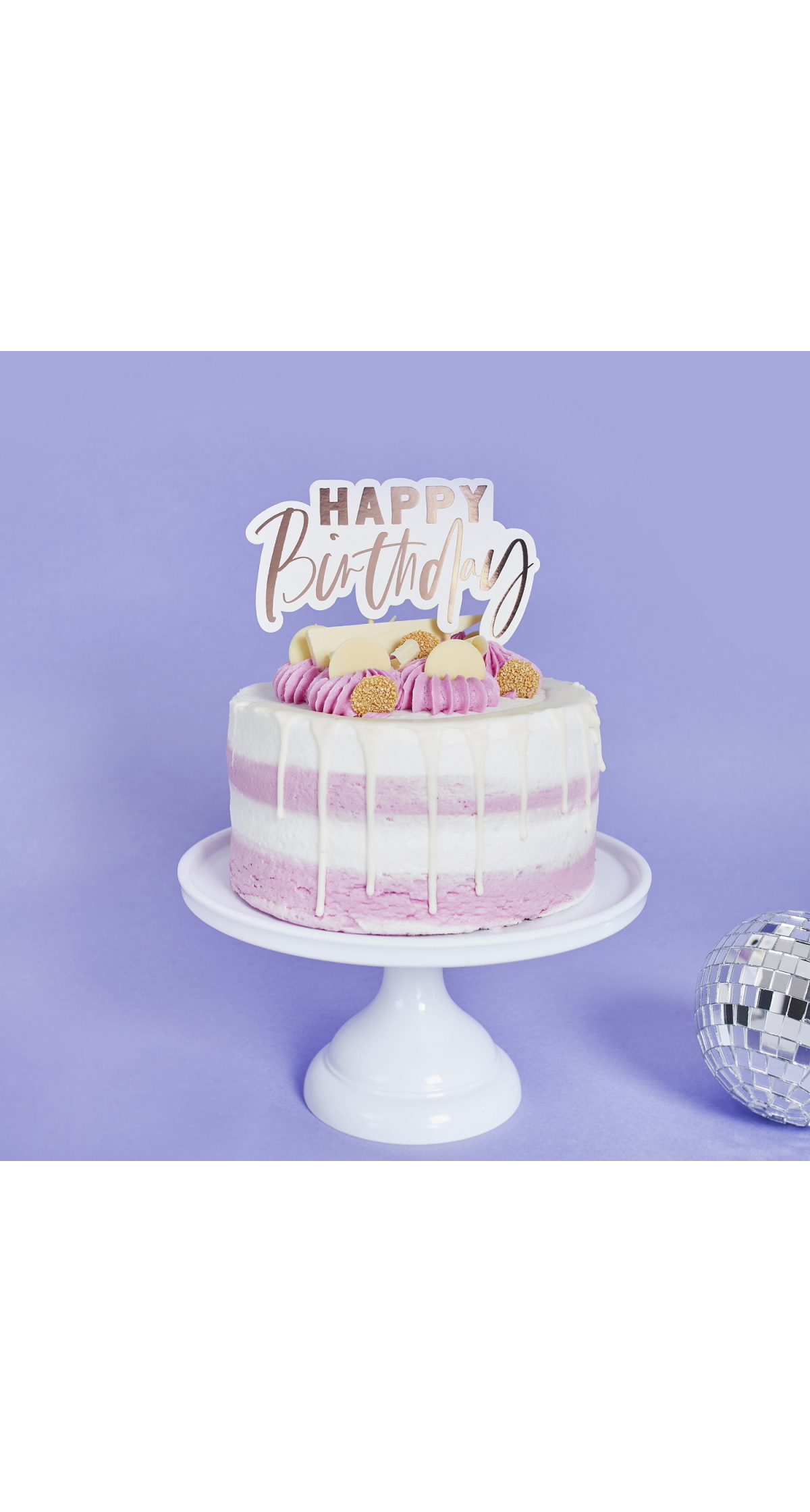 Rose Gold Happy Birthday Card Cake Topper