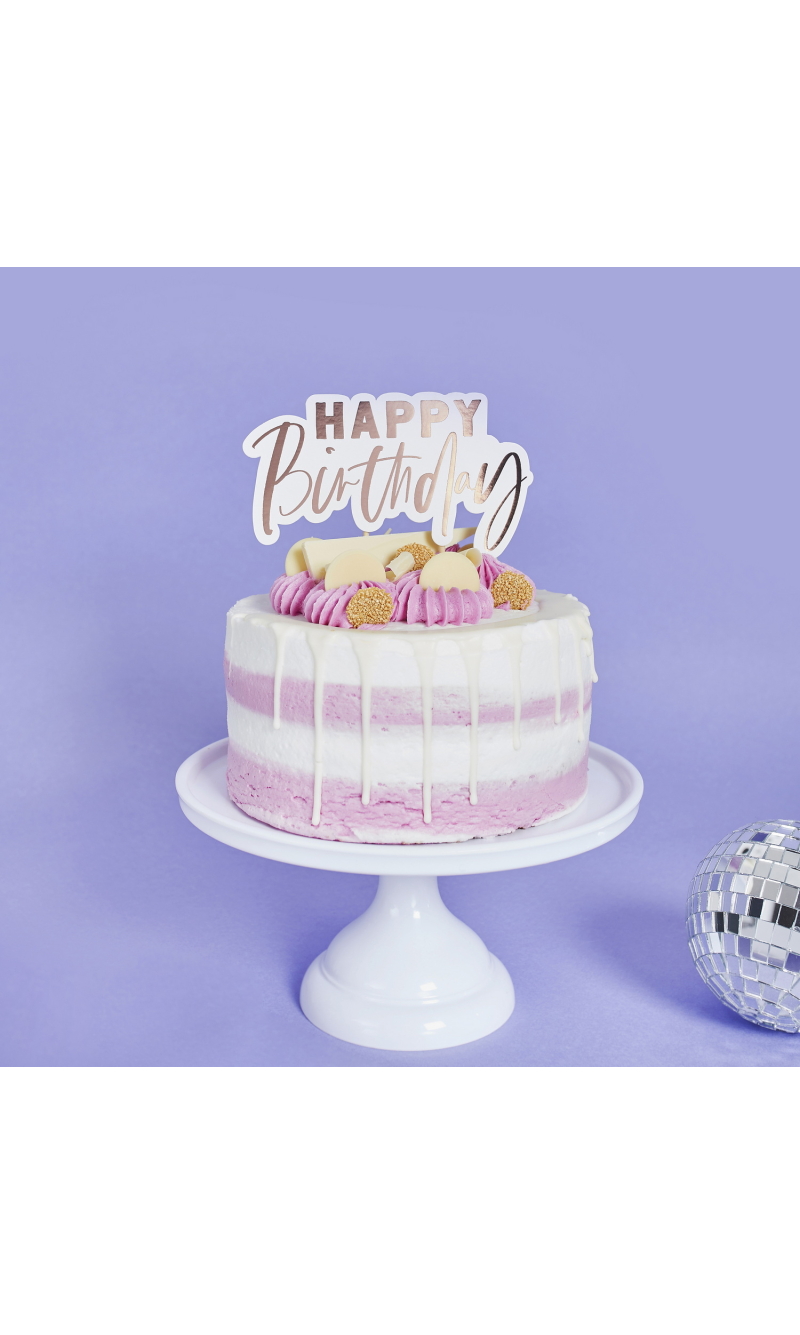 Rose Gold Happy Birthday Card Cake Topper