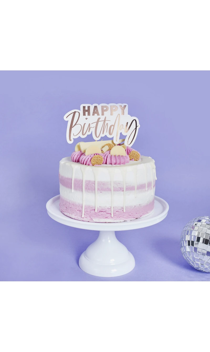 Rose Gold Happy Birthday Card Cake Topper