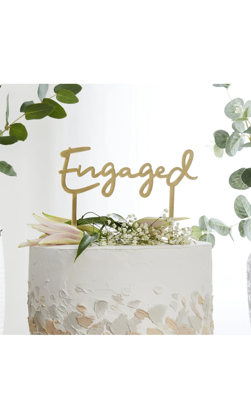 Gold Engaged Acrylic Cake Topper