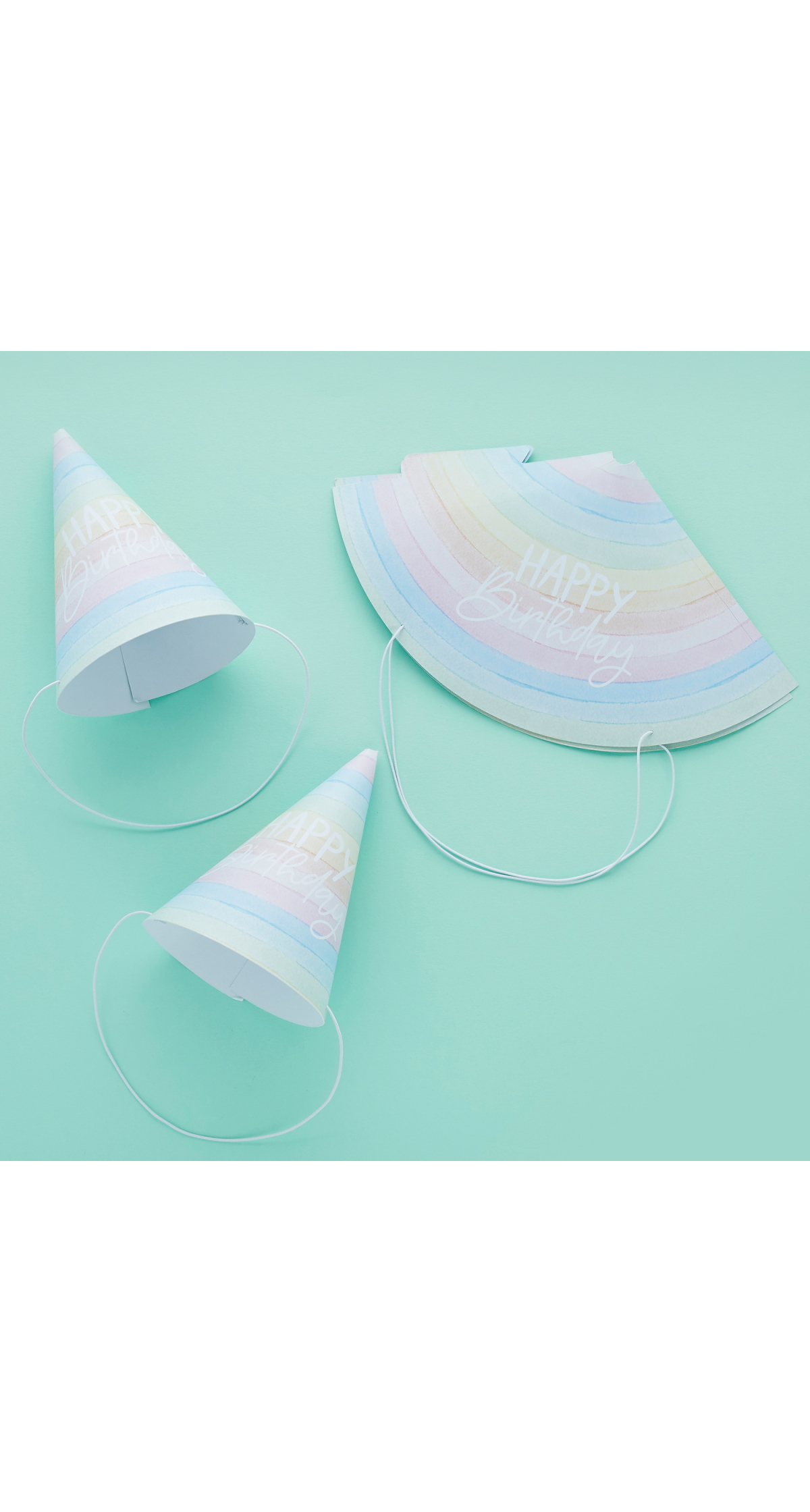 Eco Rainbow Happy Birthday Paper Hats 10Pcs - Image 2