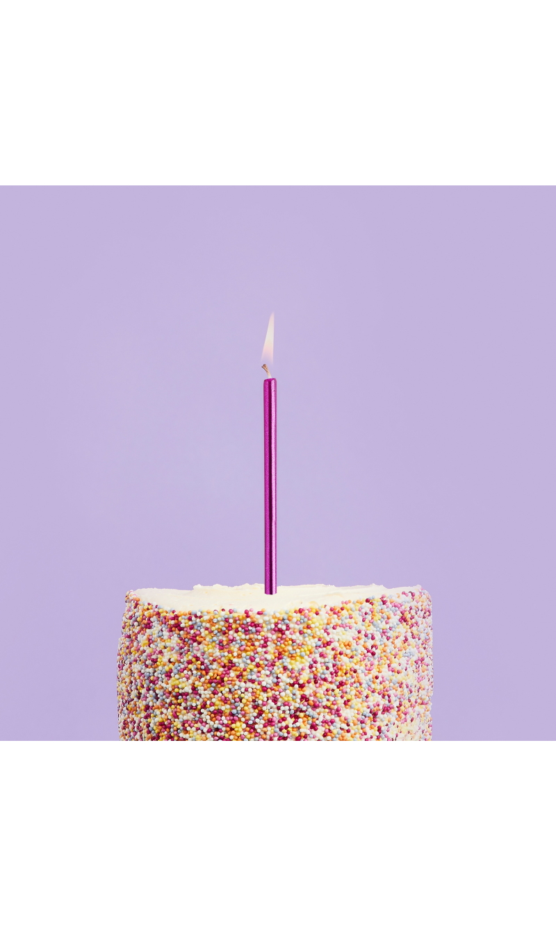Hot Pink Skinny Candles With Holders 12pk (H)95mm