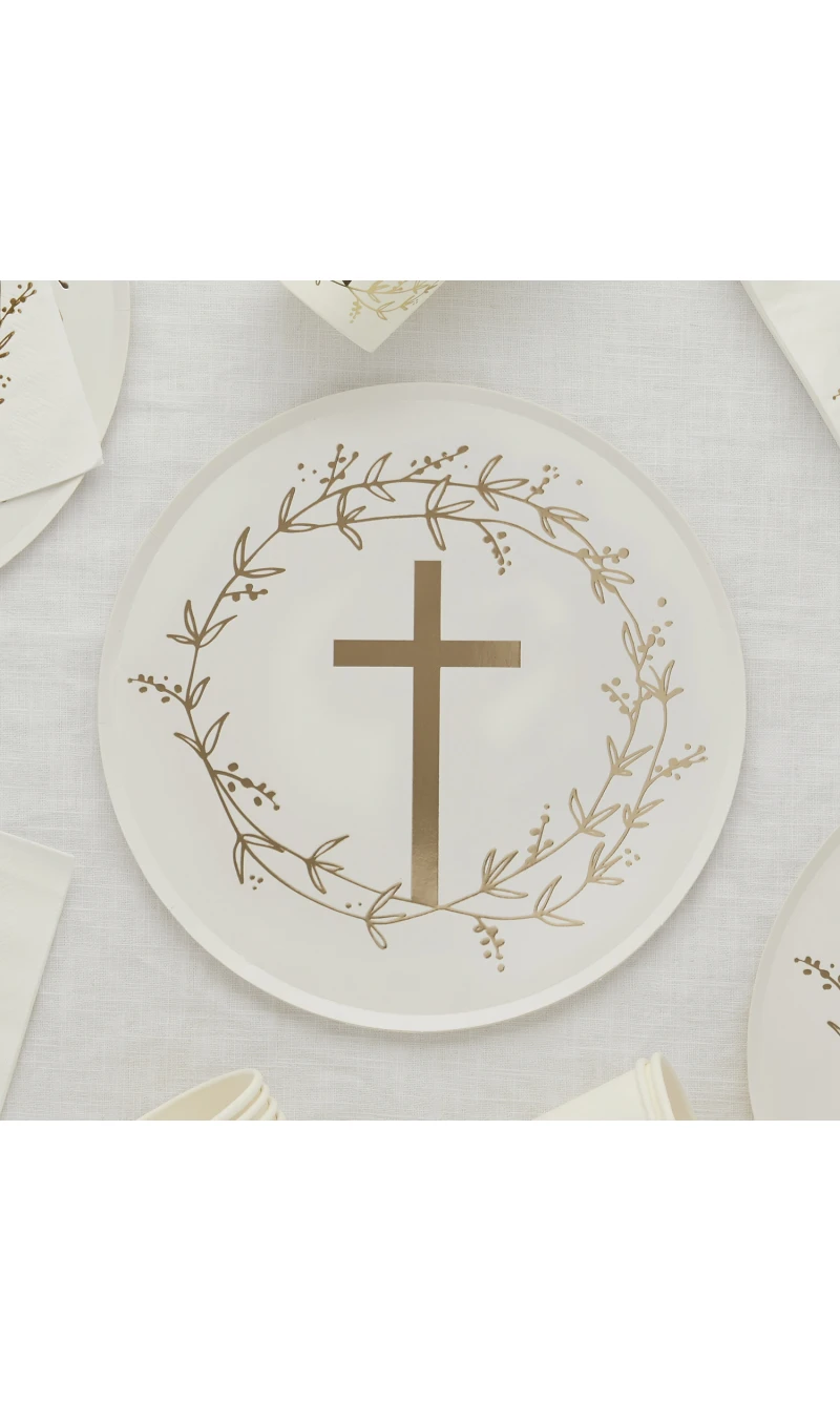 Gold Cross Paper Plates 8 pcs