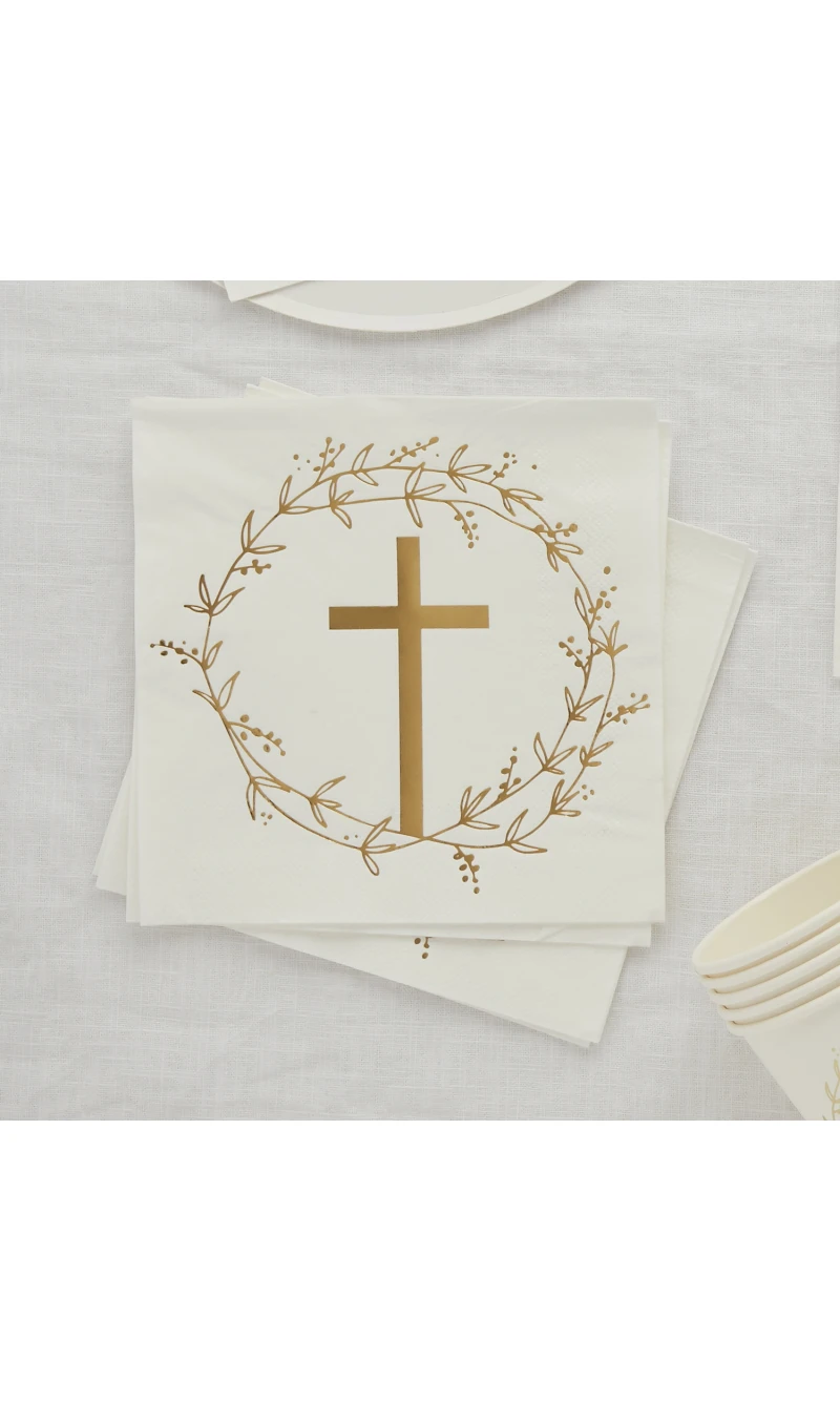 Gold Cross Paper Napkins 16 pcs