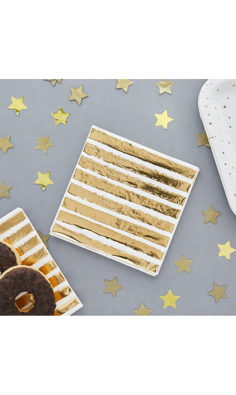 Gold Striped Napkins 16pk (165x165mm)