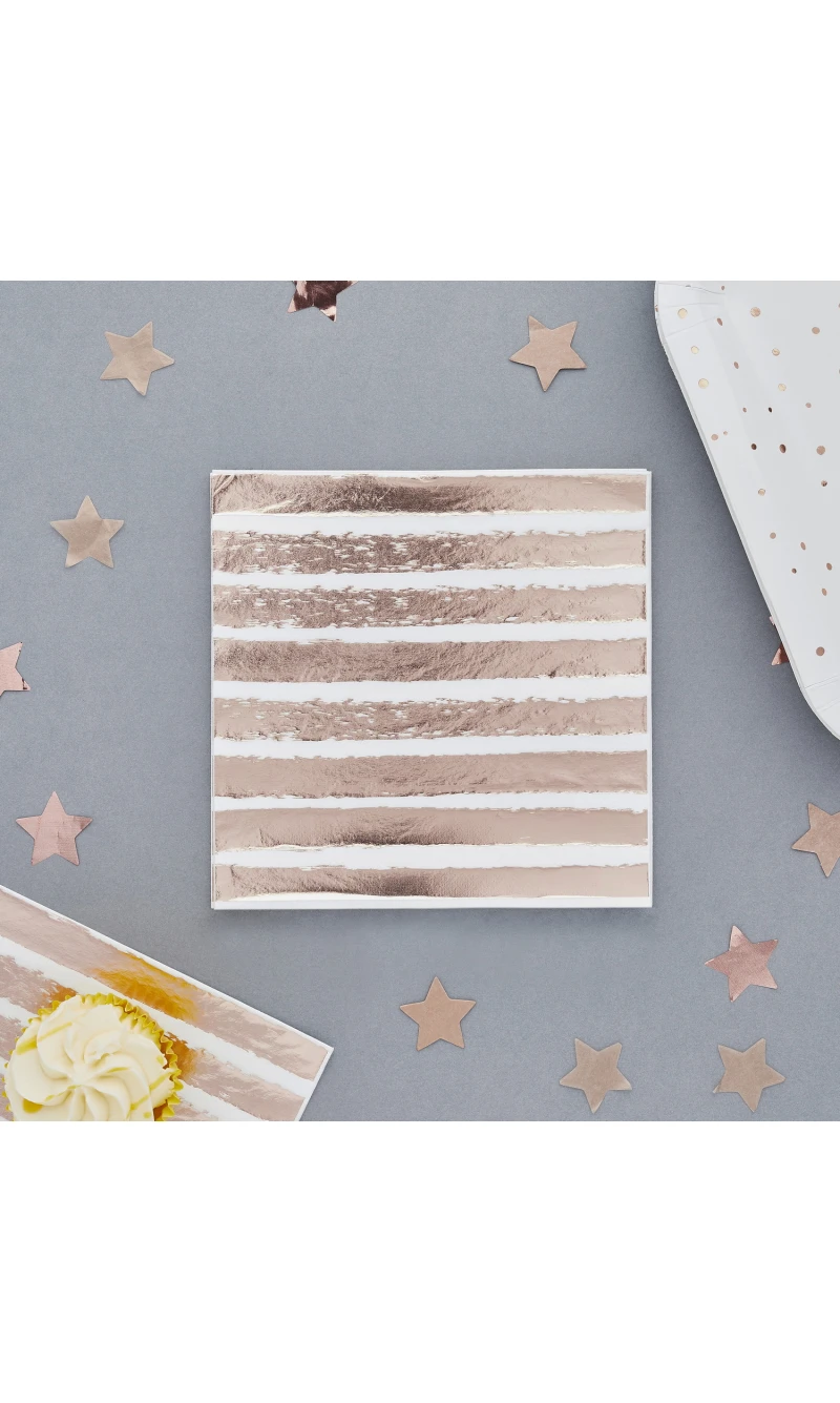 Rose Gold Striped Napkins 16pk (165x165mm)