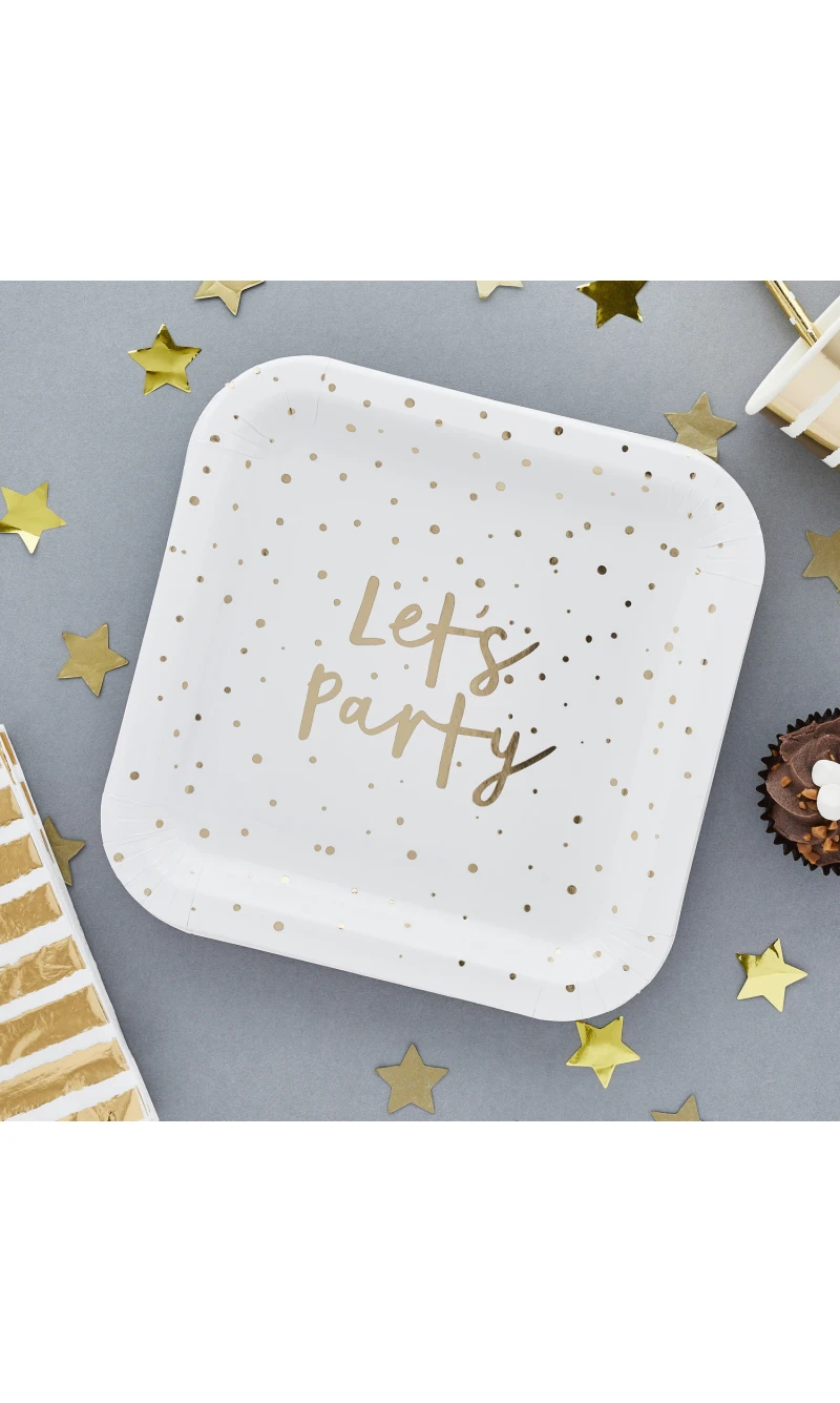 Gold Let's Party 9 Paper Plates 8 pcs