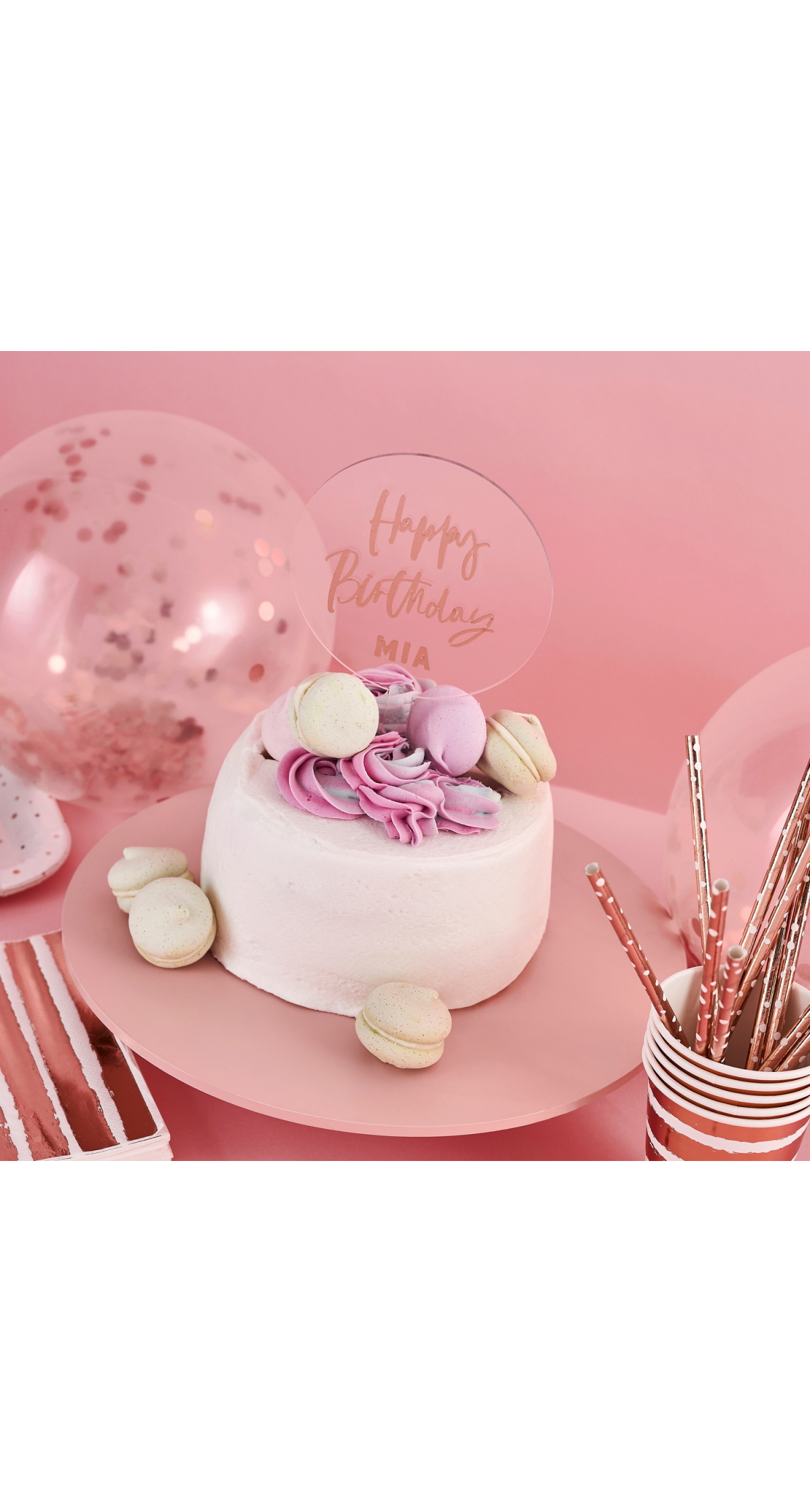 Acrylic Personalised Cake Topper With Rose Gold Sticker Sheets