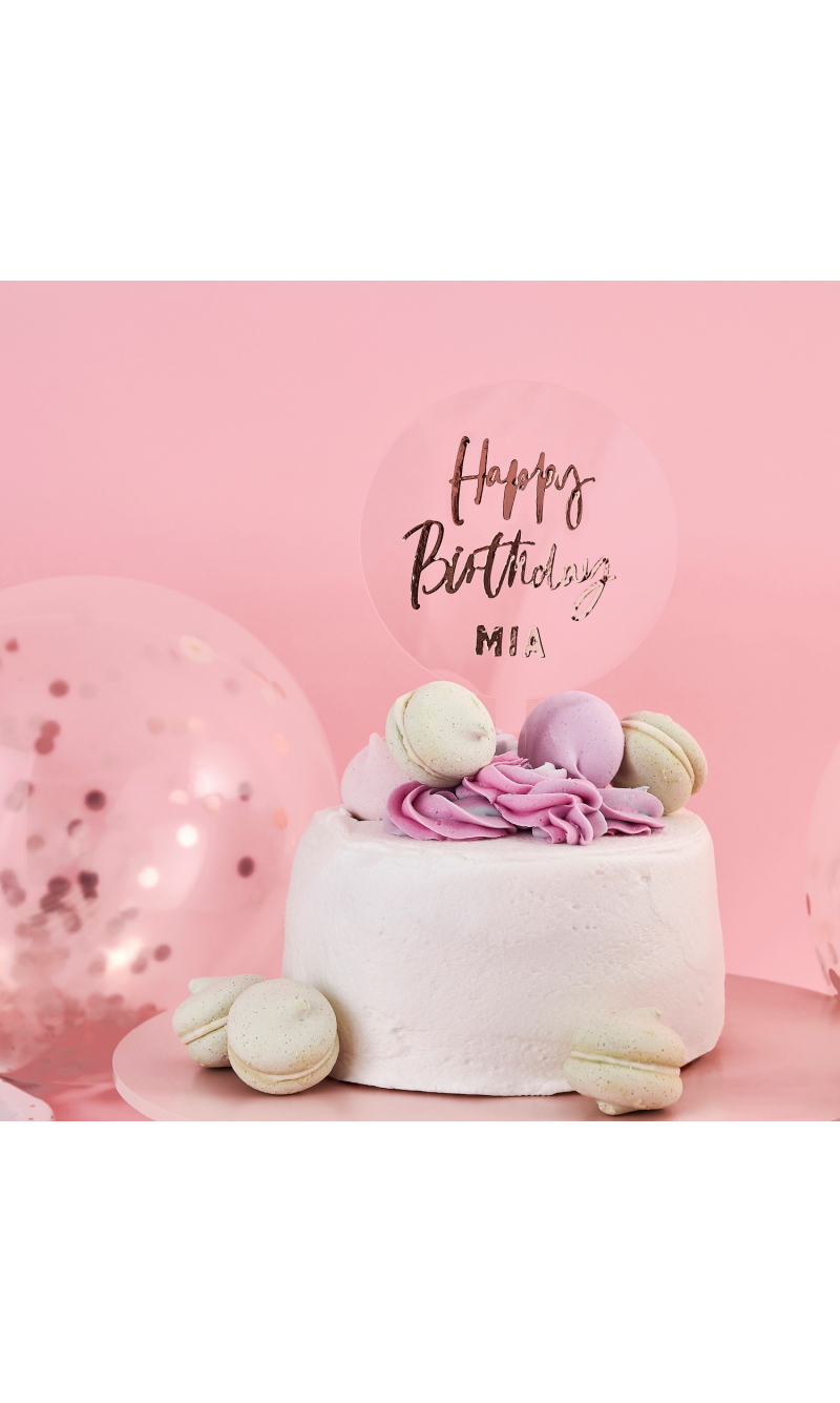 Acrylic Personalised Cake Topper With Rose Gold Sticker Sheets