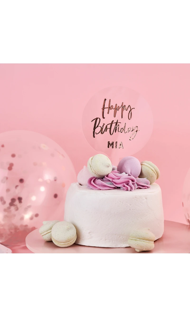 Acrylic Personalised Cake Topper With Rose Gold Sticker Sheets