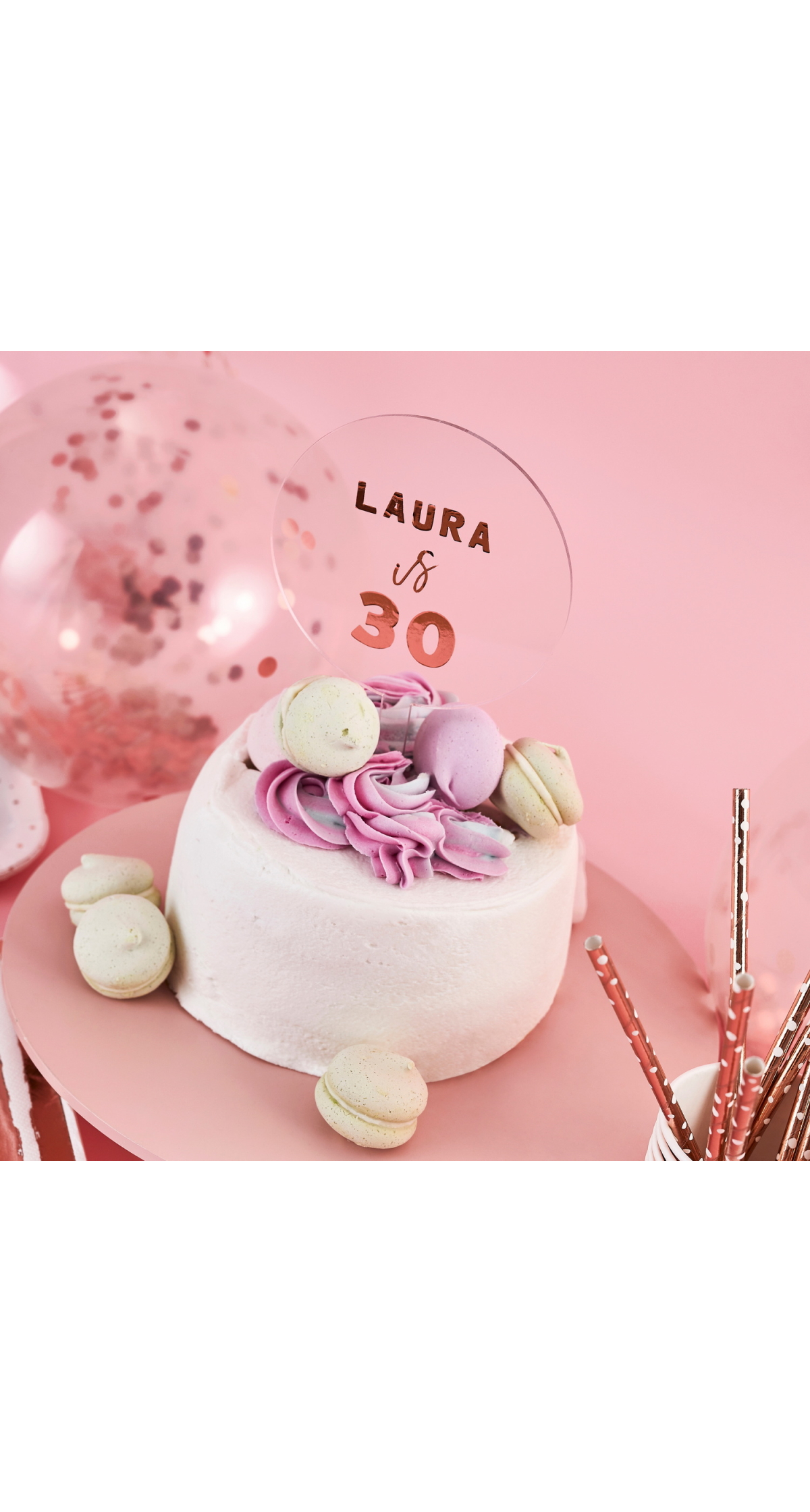 Acrylic Personalised Cake Topper With Rose Gold Sticker Sheets
