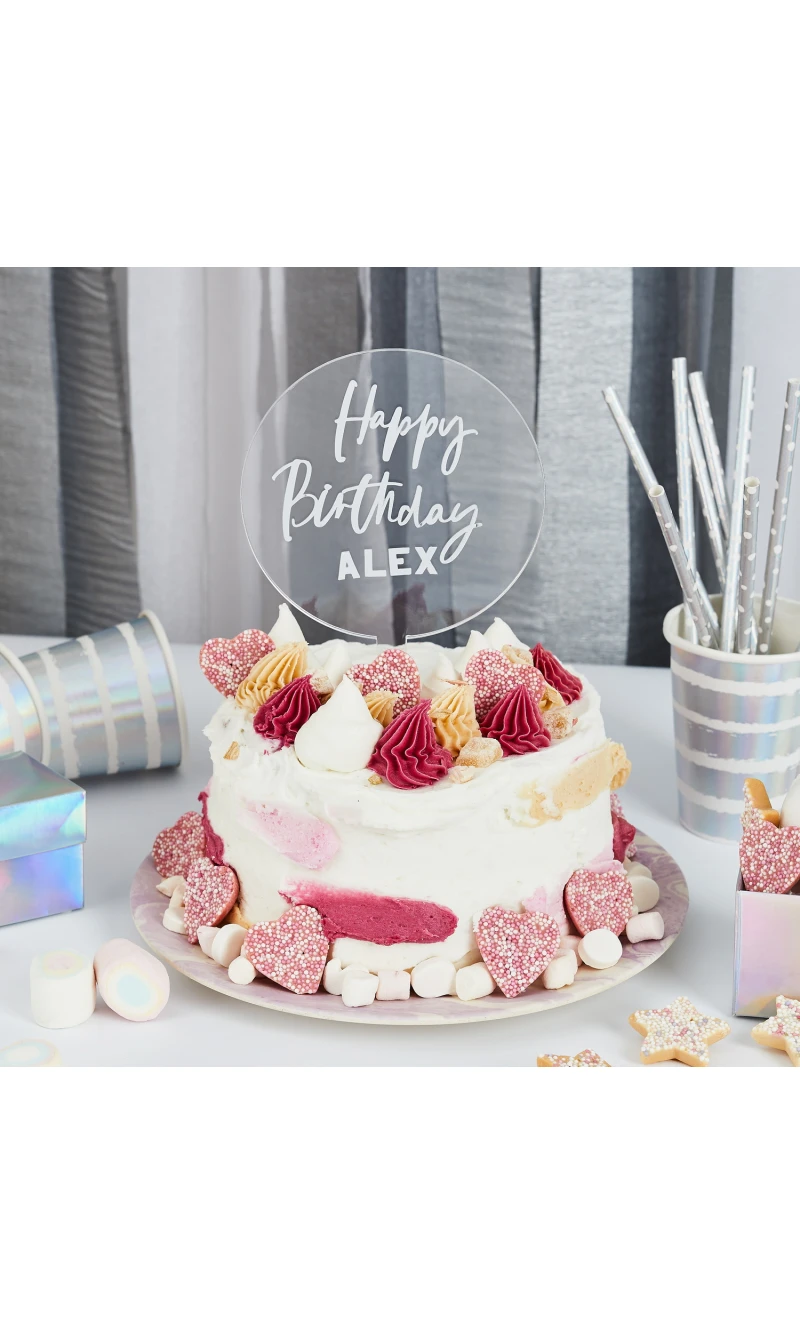 Acrylic Personalised Cake Topper With Silver Sticker Sheets