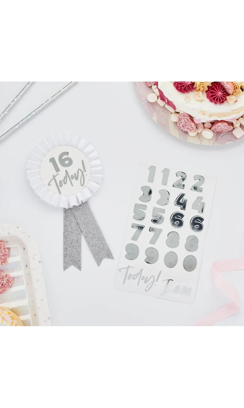 Silver Milestone Birthday Badge Personalised With Stickers