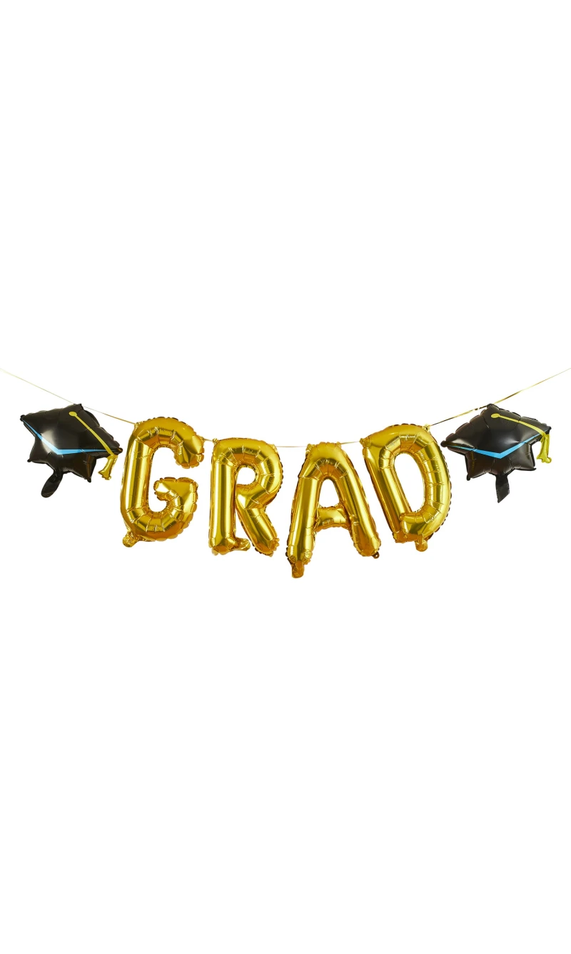 Gold Grad 16" & x2 Graduation Hats 14" Foil Balloon Garland
