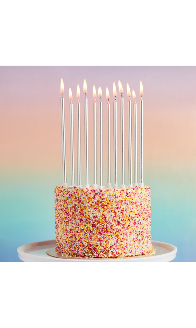 Silver Tall Skinny Wax Candles 12 Pack