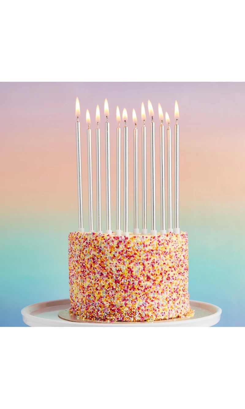Silver Tall Skinny Wax Candles 12 Pack
