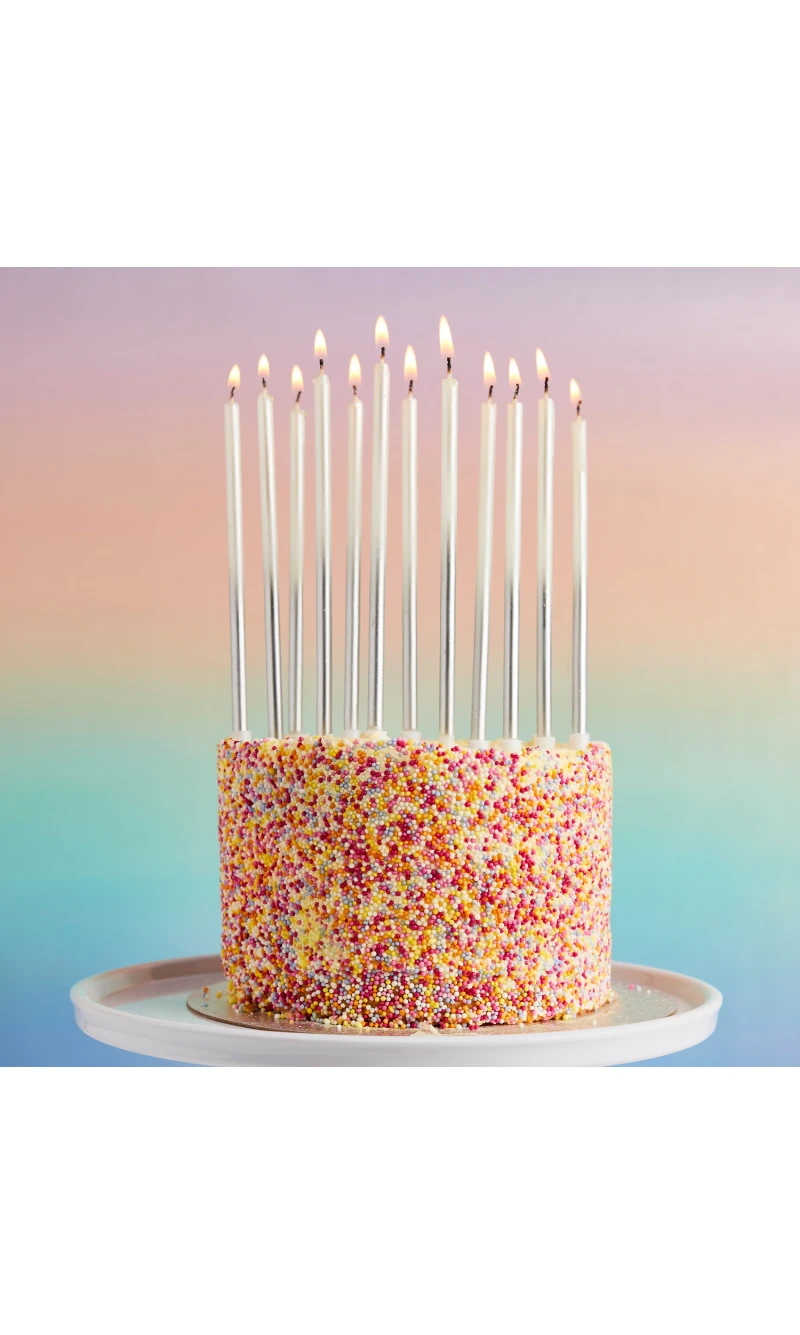 Silver Ombre Tall Skinny Wax Candles 12 Pack
