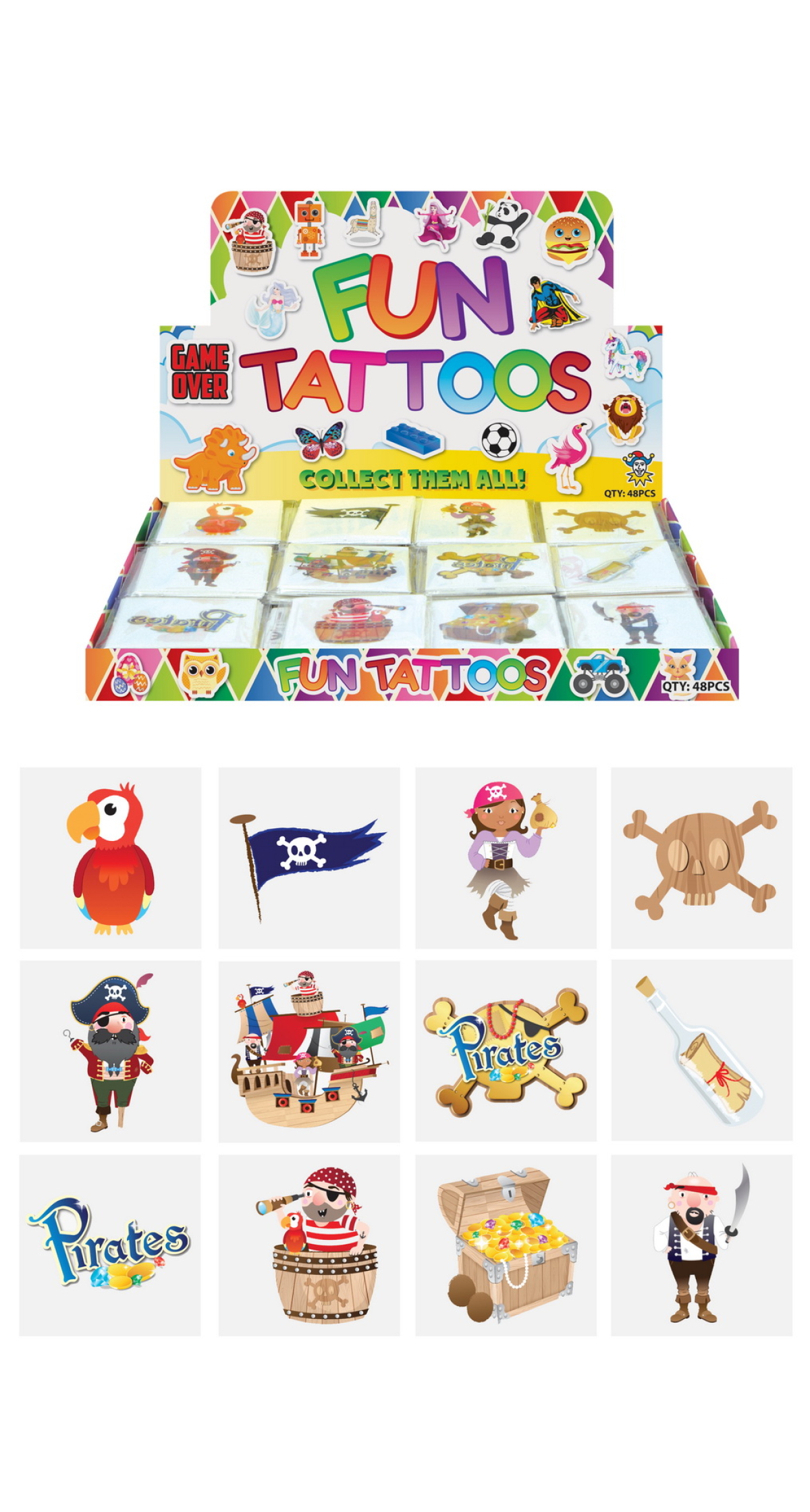 Mini Party Favor Pirate Temporary Tattoos 4cm (Assorted Designs) – 12pcs