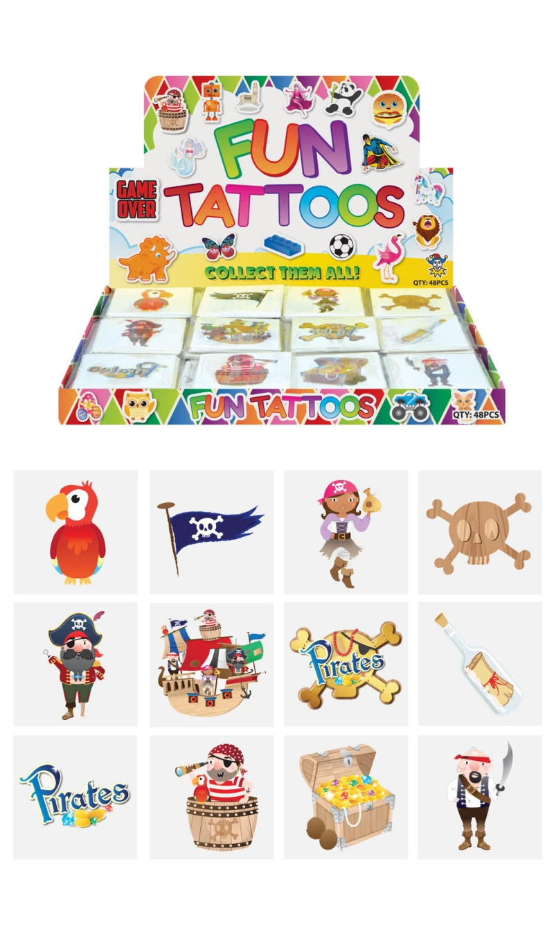 Mini Party Favor Pirate Temporary Tattoos 4cm (Assorted Designs) – 12pcs