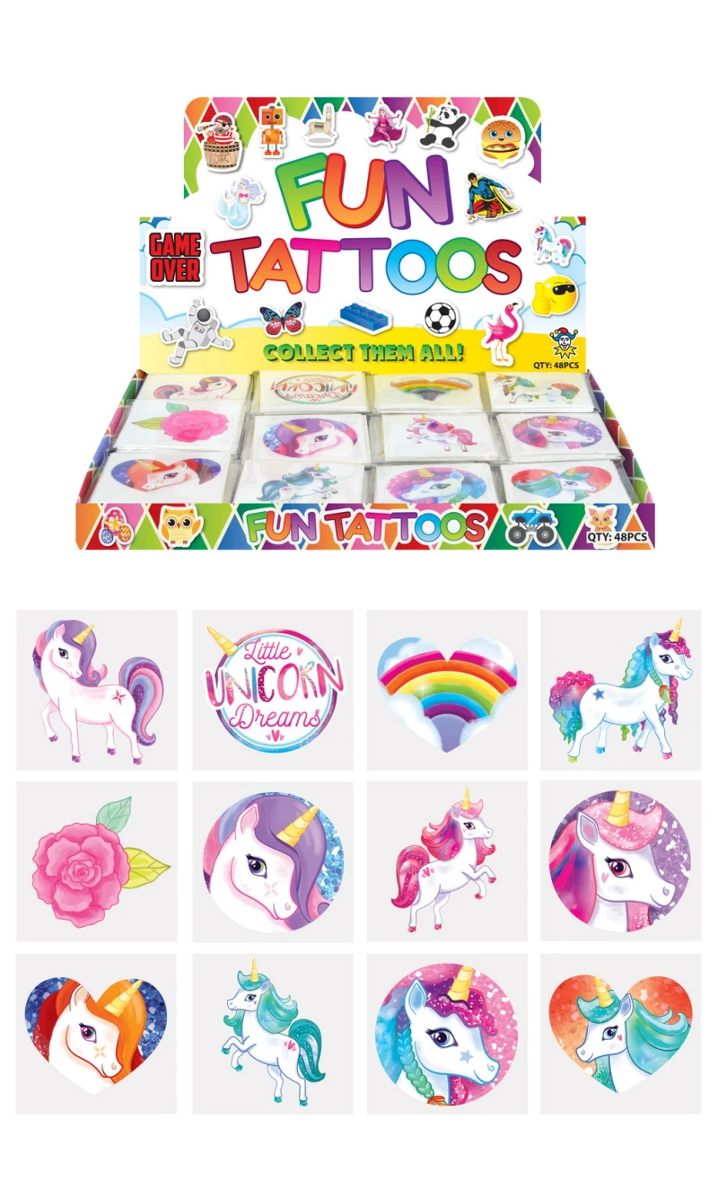 Mini Party Favor Unicorn Temporary Tattoos 4cm (Assorted Designs) – 12pcs