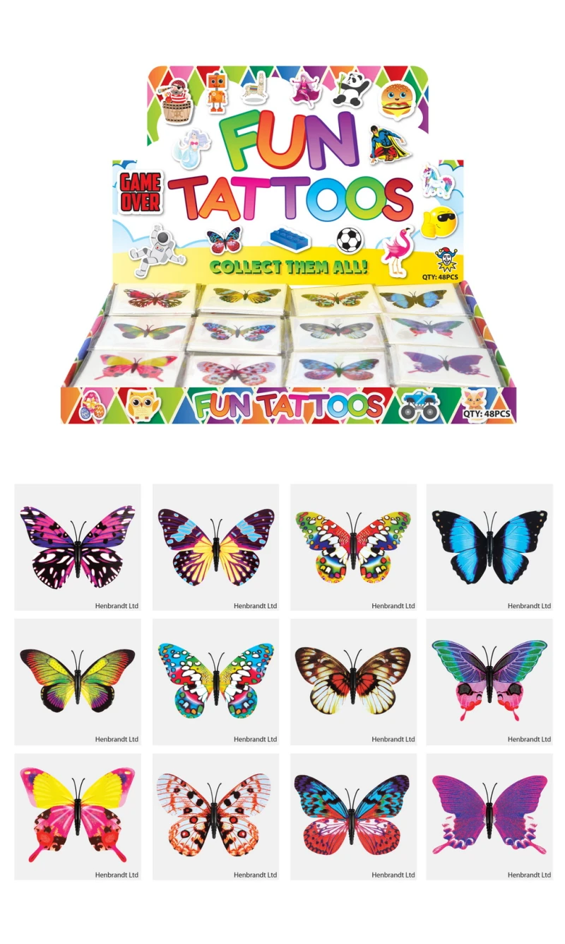 Mini Party Favor Butterfly Temporary Tattoos 4cm (Assorted Designs) – 12pcs